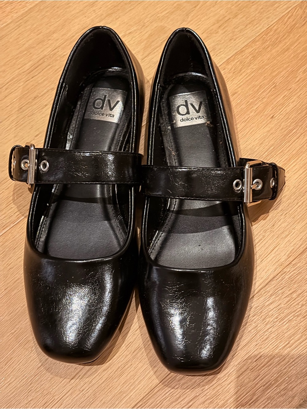 Dolce Vita Black Patent Mary Jane Flats with Buckle